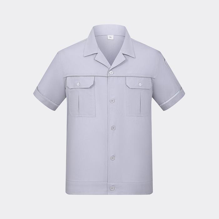 纽扣款夏季短袖工作服工装上衣 涤棉精梳磨毛（涤65%棉35%）浅灰色 4XL/190码 - ACESUN艾斯琳
