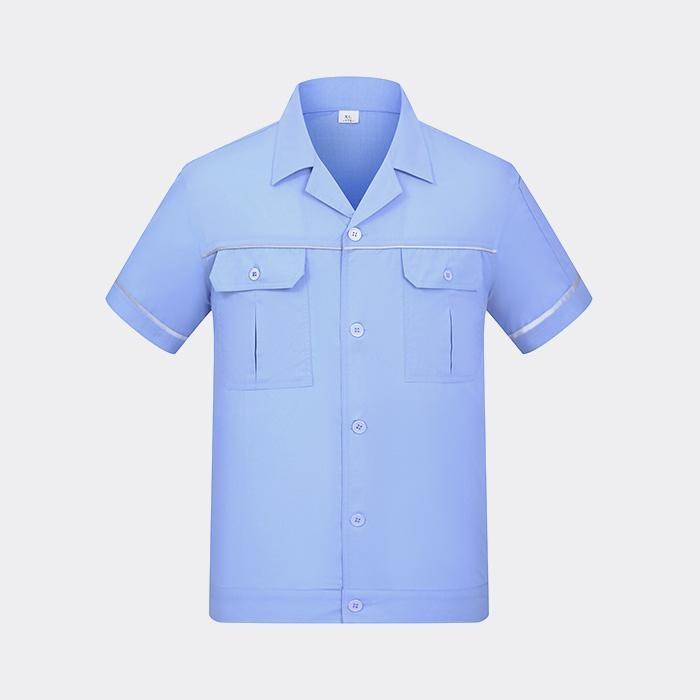 纽扣款夏季短袖工作服工装上衣 涤棉精梳磨毛（涤65%棉35%）浅蓝色 XL/175码