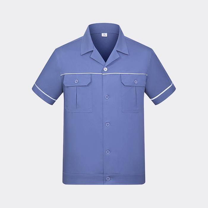 纽扣款夏季短袖工作服工装上衣 涤棉精梳磨毛（涤65%棉35%）深铁灰色 L/170码 - ACESUN艾斯琳