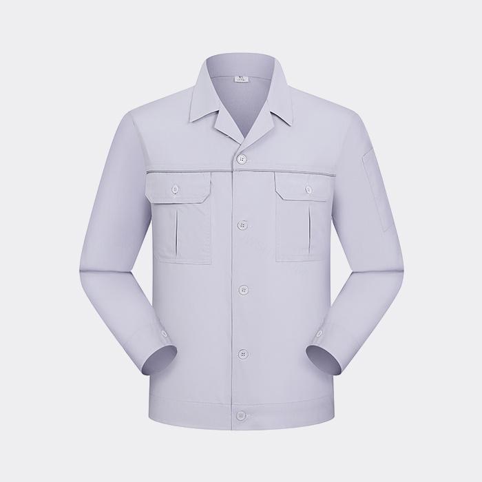 纽扣款夏季长袖工作服工装上衣 涤棉精梳磨毛（涤65%棉35%）浅灰色 3XL/185码 - ACESUN艾斯琳