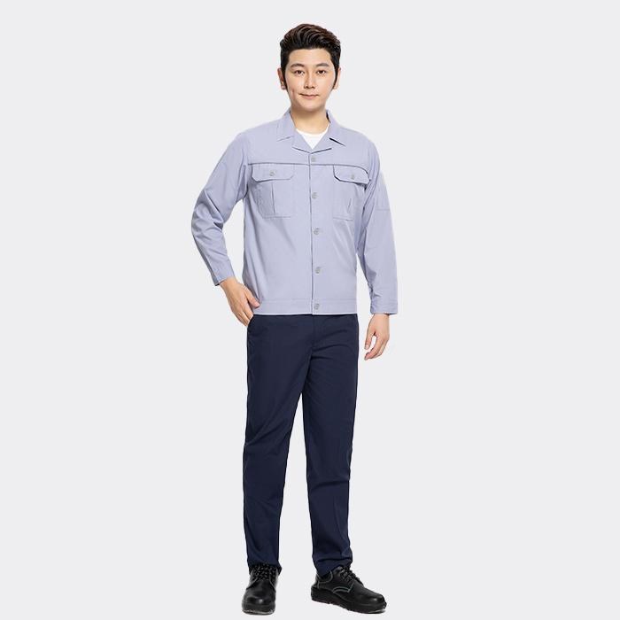 纽扣款夏季长袖工作服工装裤子 涤棉精梳磨毛（涤65%棉35%）浅灰色 3XL/185码 - ACESUN艾斯琳