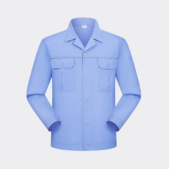 纽扣款夏季长袖工作服工装上衣 涤棉精梳磨毛（涤65%棉35%）浅蓝色 M/165码