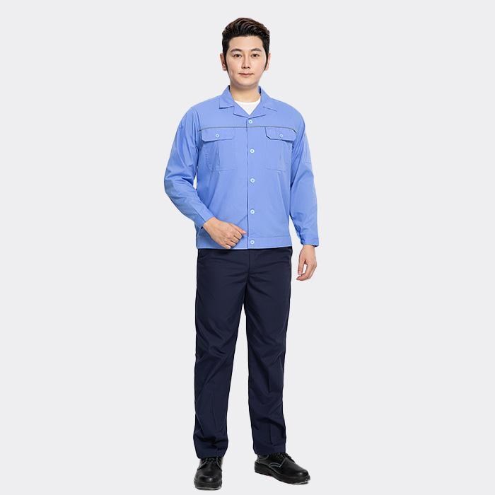 纽扣款夏季长袖工作服工装裤子 涤棉精梳磨毛（涤65%棉35%）浅蓝色 L/170码 - ACESUN艾斯琳