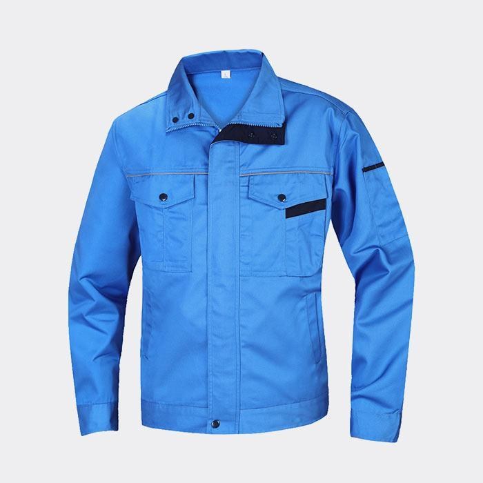 拉链款春秋长袖工作服工装上衣 涤棉厚纱卡（涤80%棉20%）浅中蓝色 5XL/195码 - ACESUN艾斯琳