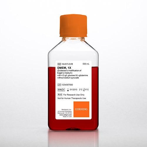 DMEM高糖培养基，[+] 4.5 g/L 葡萄糖，L-谷氨酰胺，酚红，[-] 丙酮酸钠(10-017-CV)