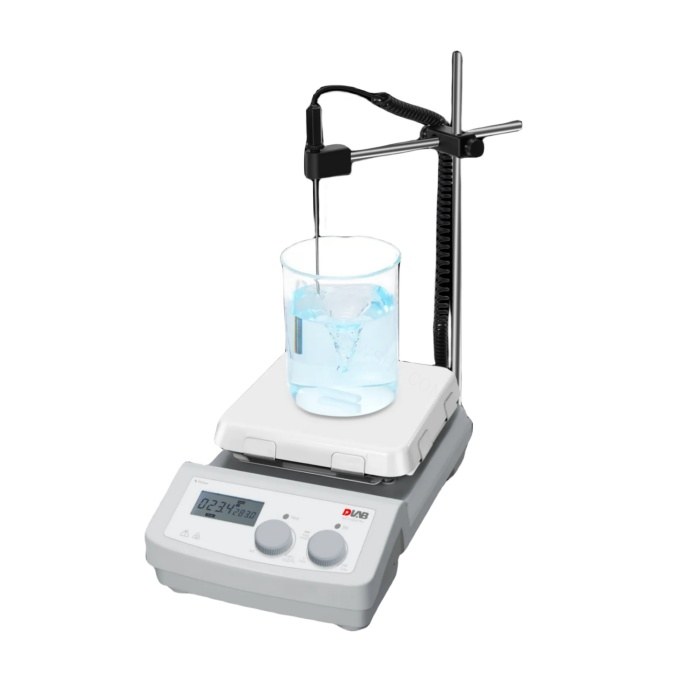 LCD数控加热型7寸方盘磁力搅拌器 玻璃陶瓷盘面 100-1500rpm RT~550℃ 20L (含PT1000和支架) - DragonLab/大龙
