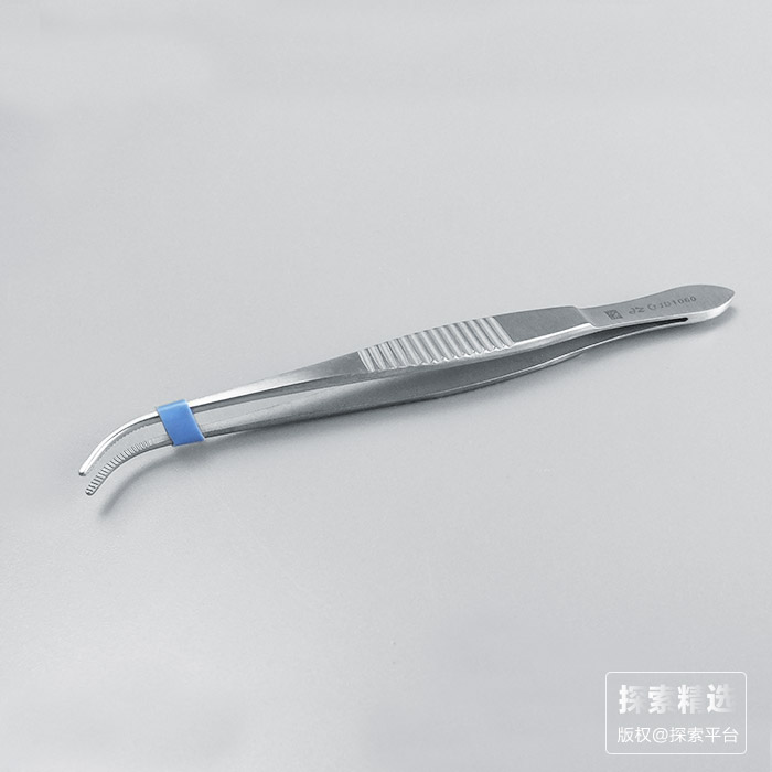 眼用镊 弯圆头 不带钩 带防滑条纹 100mm 科研专用