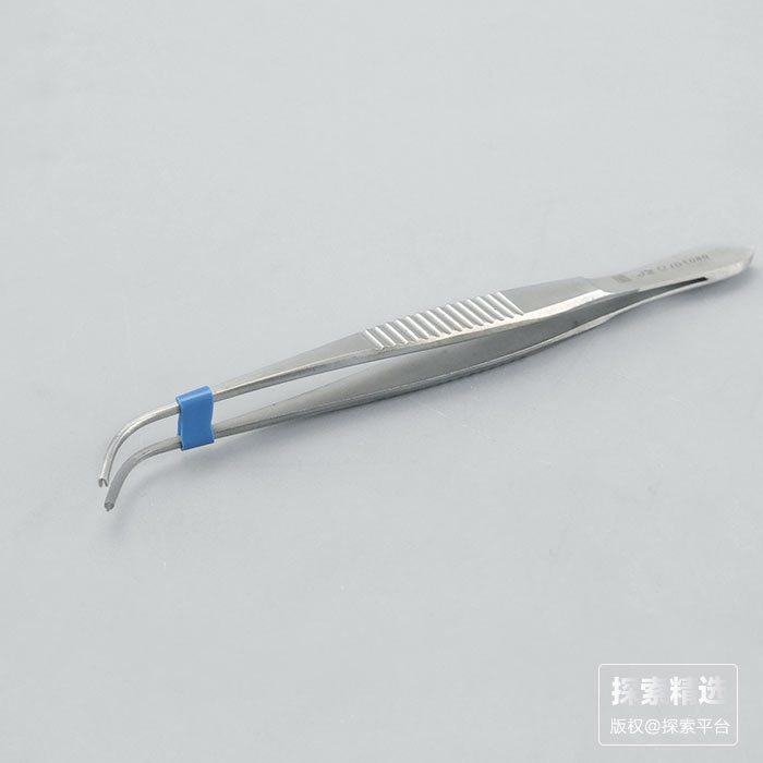 眼用镊 弯圆头 带钩 不带防滑条纹 100mm 科研专用