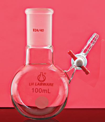 磨口球瓶反应瓶 具标准四氟节门 100ml 14# - 联华