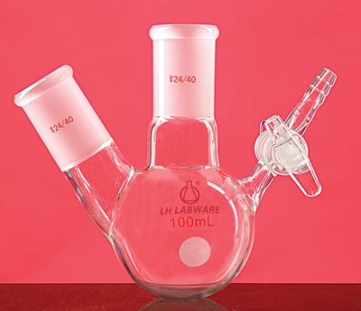 二口球瓶反应瓶 具玻璃互换节门 100ml 19# 14#