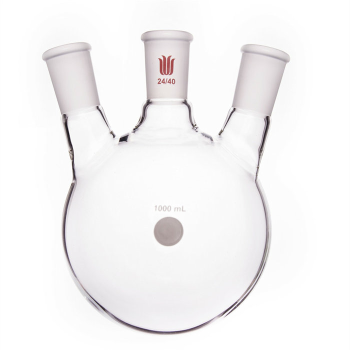 斜三口球瓶 厚壁高强度 中间磨口：24/40 侧磨口：24/40 1000ml - 欣维尔