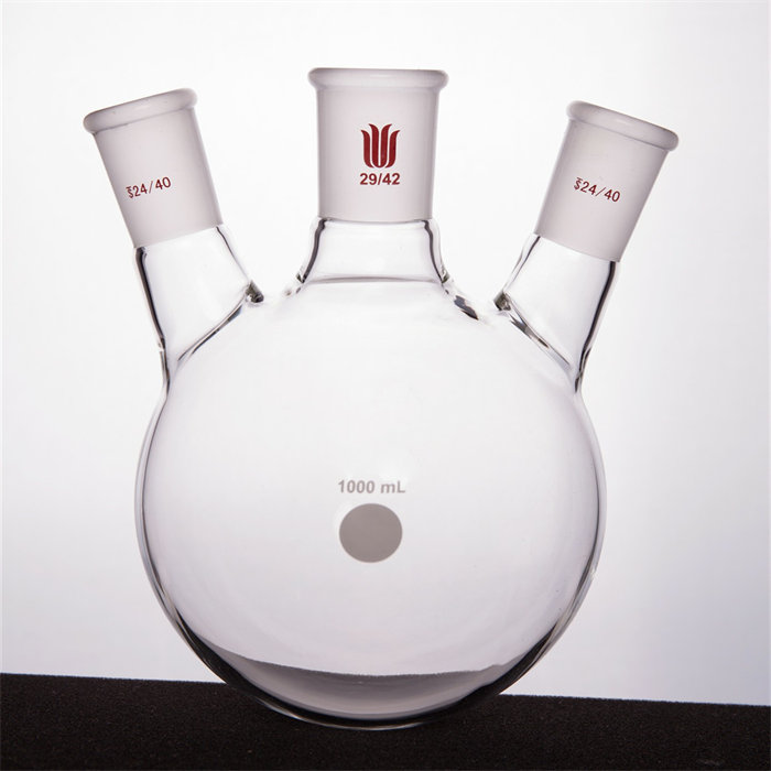斜三口球瓶 厚壁高强度 中间磨口：29/42 侧磨口：24/40 1000ml - 欣维尔