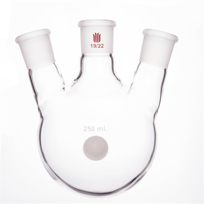 斜三口球瓶 厚壁高强度 中间磨口：19/22 侧磨口：19/22 250ml - 欣维尔