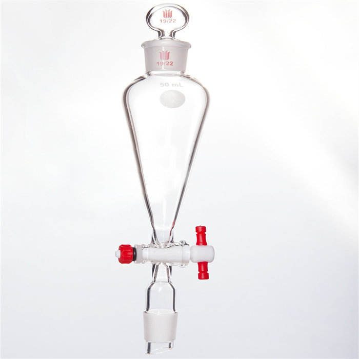 具下磨口玻璃塞分液漏斗 上下磨口：19/22，四氟节门：2mm，50ml - 欣维尔