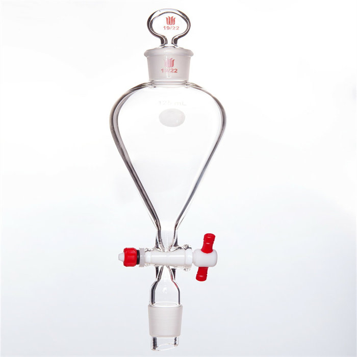 具下磨口玻璃塞分液漏斗 上下磨口：19/22，四氟节门：2mm，125ml - 欣维尔