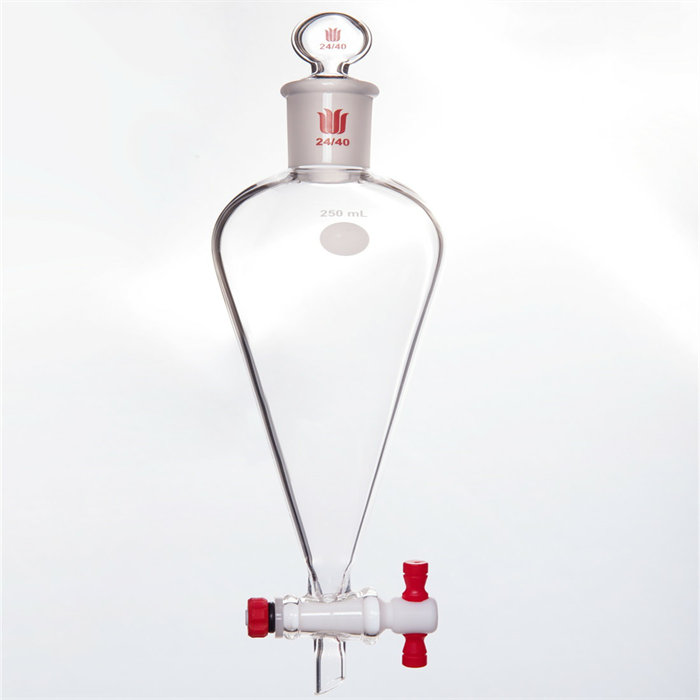 具玻璃塞分液漏斗 上磨口：24/40，四氟节门：4 mm，250ml - 欣维尔