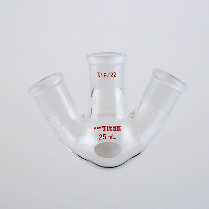 斜三口球瓶 厚壁高强度，中间磨口：19/22，侧磨口：19/22，25ml 特优级 爆款 - ACESUN艾斯琳