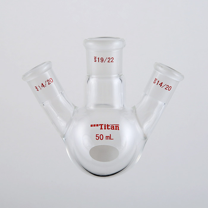 斜三口球瓶 厚壁高强度，中间磨口：19/22，侧磨口：14/20，50ml 特优级 爆款 - ACESUN艾斯琳