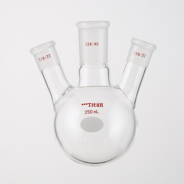 斜三口球瓶 厚壁高强度,中间磨口:24/40,侧磨口:19/22,250ml 特优级 爆款
