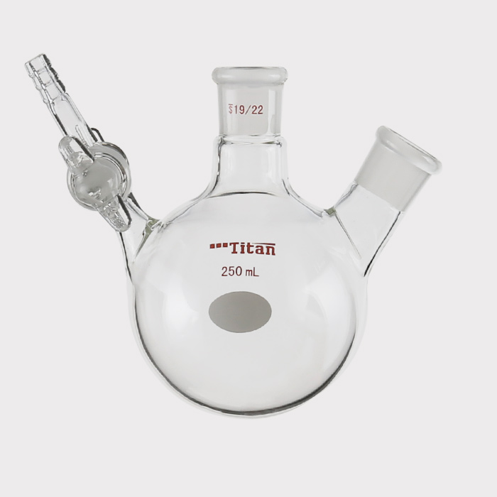 两口反应瓶 具2mm玻璃节门,磨口:19/22,小咀外径:8mm,250ml 特优级
