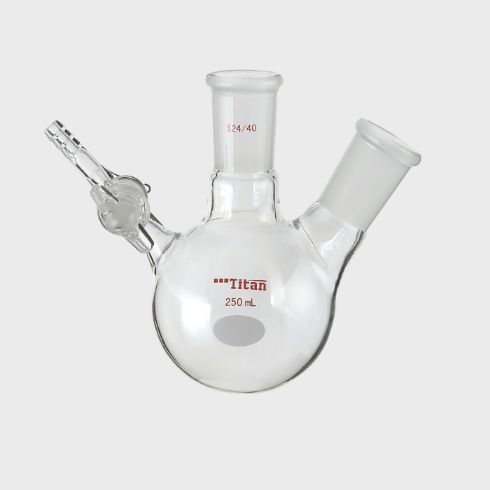 两口反应瓶 具2mm玻璃节门,磨口:24/40,小咀外径:8mm,250ml 特优级