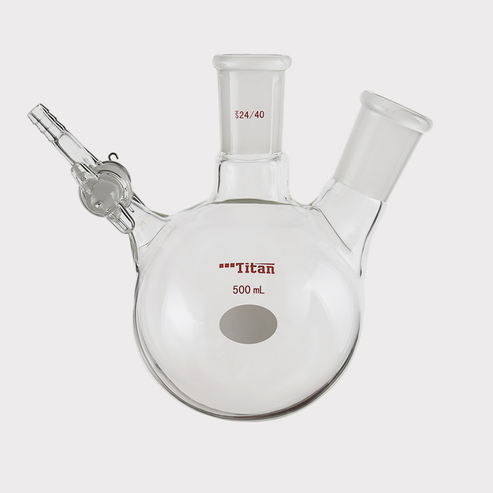 两口反应瓶 具2mm玻璃节门，磨口：24/40，小咀外径：8mm，500ml 特优级 - ACESUN艾斯琳