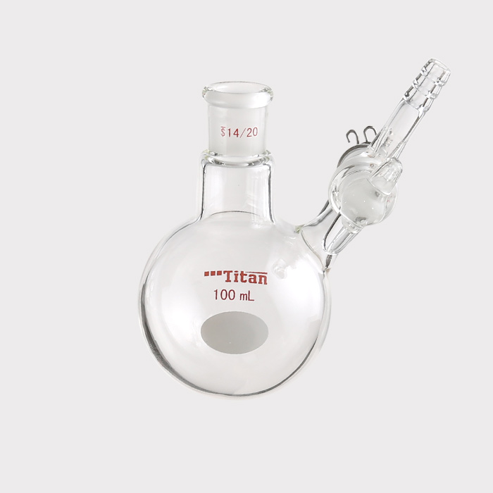具侧管玻璃节门反应瓶 磨口:14/20,100ml 特优级