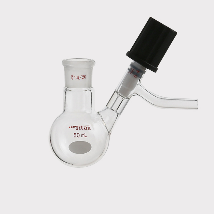 具侧管高真空阀反应瓶 磨口:14/20,高真空阀:0-4mm,50ml 特优级
