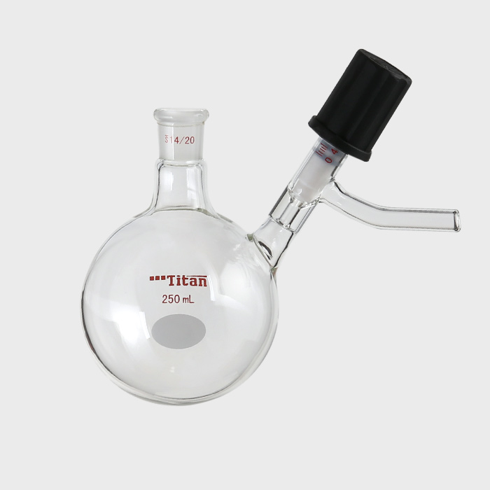 具侧管高真空阀反应瓶 磨口:14/20,高真空阀:0-4mm,250ml 特优级