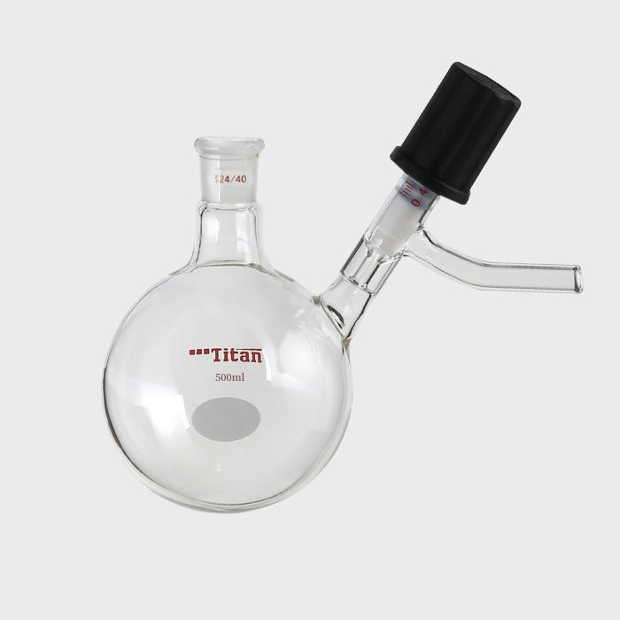 具侧管高真空阀反应瓶 磨口：24/40，高真空阀：0-4mm，500ml 特优级 - ACESUN艾斯琳