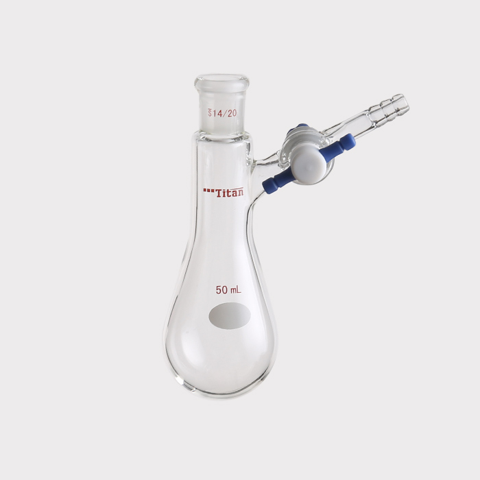 反应茄瓶 具2mm四氟节门,磨口:14/20,50ml 特优级