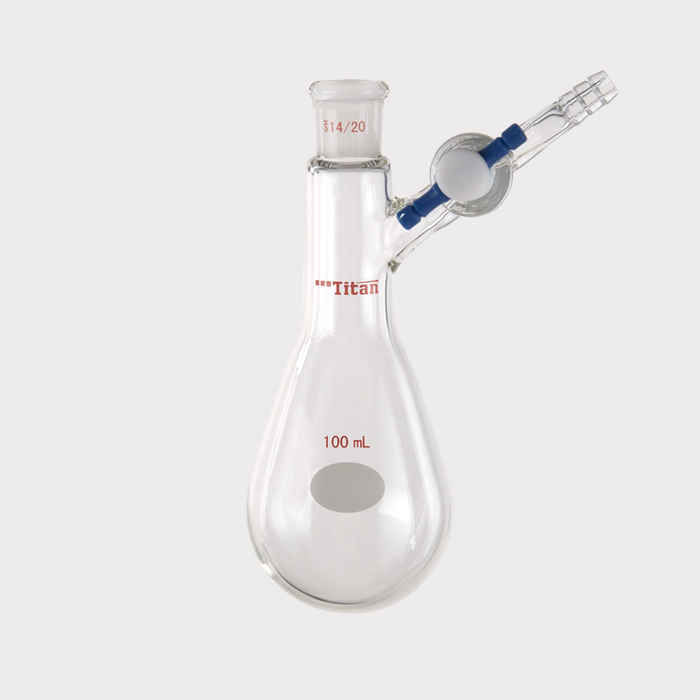 反应茄瓶 具2mm四氟节门,磨口:14/20,100ml 特优级