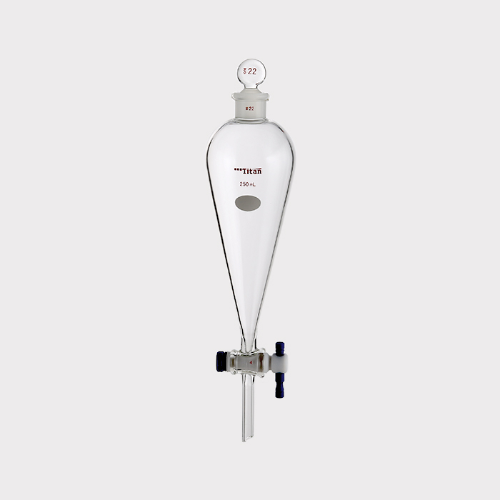 具玻璃塞分液漏斗 上磨口:22#,四氟节门:4 mm,250ml 特优级