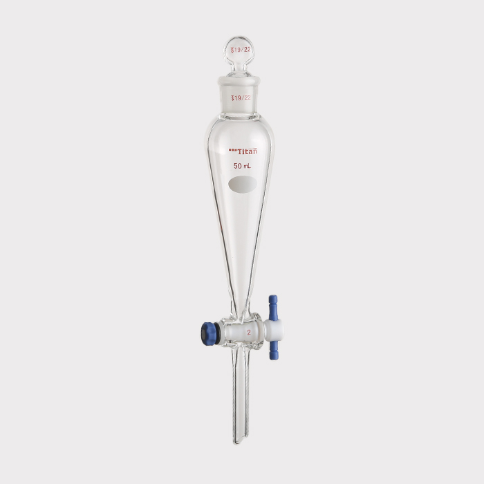 具玻璃塞分液漏斗 上磨口:19/22,四氟节门:2 mm,50ml 特优级