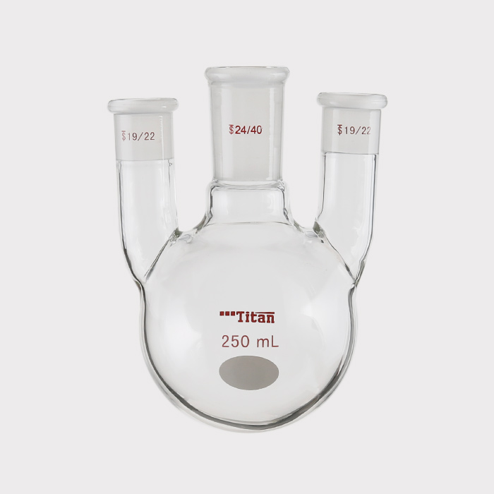 直三口球瓶 厚壁高强度，中间磨口：24/40，侧磨口：19/22，250ml 特优级 - ACESUN艾斯琳