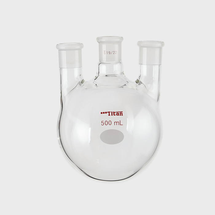 直三口球瓶 厚壁高强度,中间磨口:19/22,侧磨口:19/22,500ml 特优级