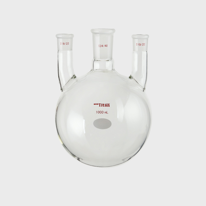 直三口球瓶 厚壁高强度，中间磨口：24/40，侧磨口：19/22，1000ml 特优级 - ACESUN艾斯琳