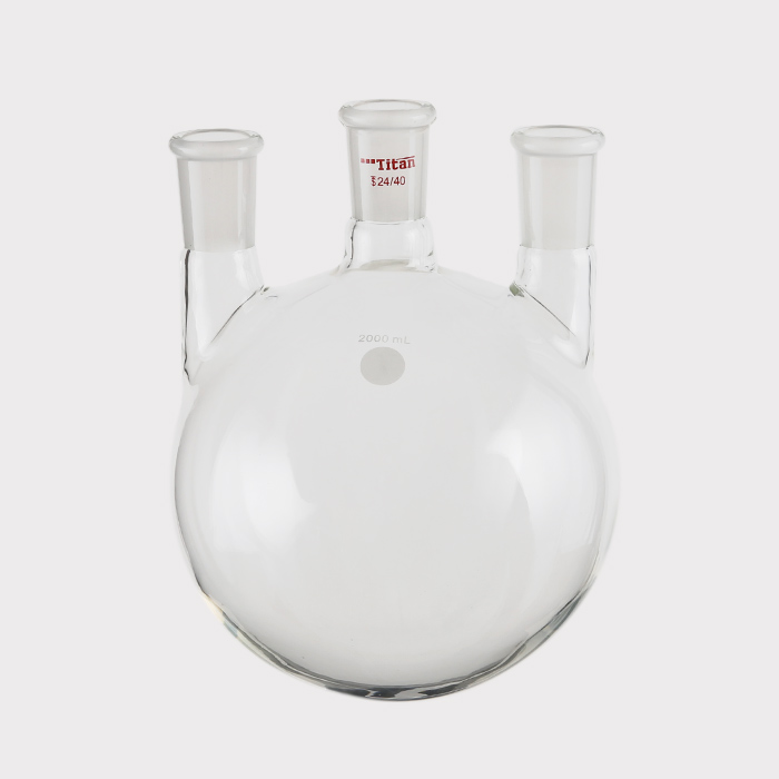 直三口球瓶 厚壁高强度，中间磨口：24/40，侧磨口：24/40，2000ml 特优级 - ACESUN艾斯琳