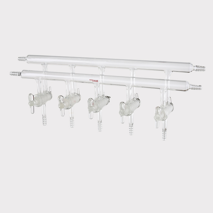 双排管真空气体分配器 实心玻璃节门，节门组数：5，总长：450mm，4小咀 特优级 - ACESUN艾斯琳