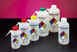 [LPE] 可通气UnitaryTM安全洗瓶，LDPE瓶体，PP或HDPE盖，PTFE滤膜，500ml，次氯酸钠，白色瓶盖