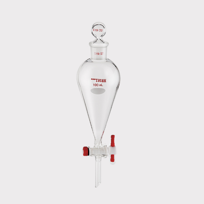 具玻璃塞分液漏斗 上磨口:19/22,四氟节门:2 mm,100ml 特优级