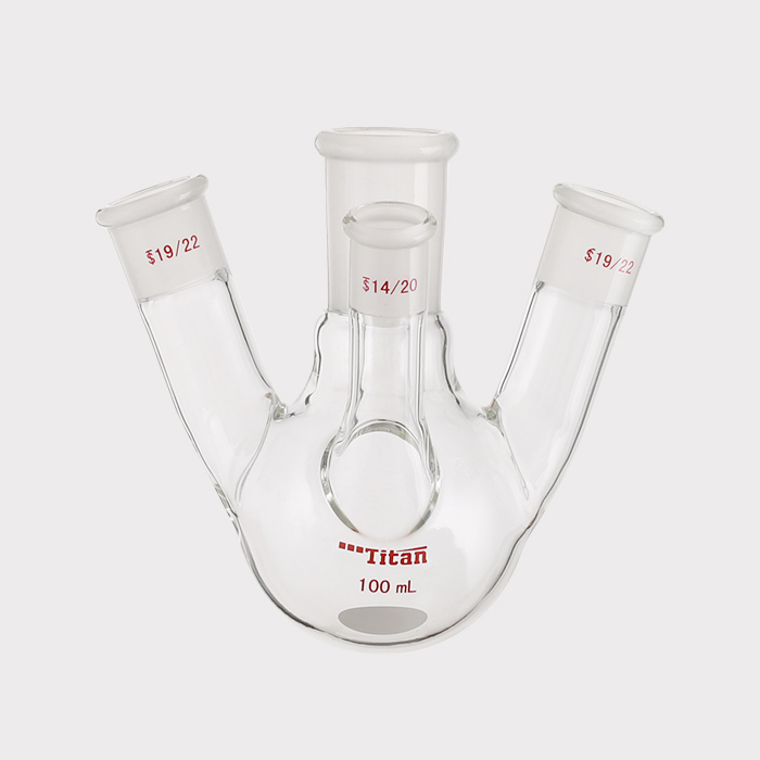 斜四口烧瓶 中间磨口：24/40，侧磨口：19/22，前磨口：14/20，100ml 特优级 - ACESUN艾斯琳