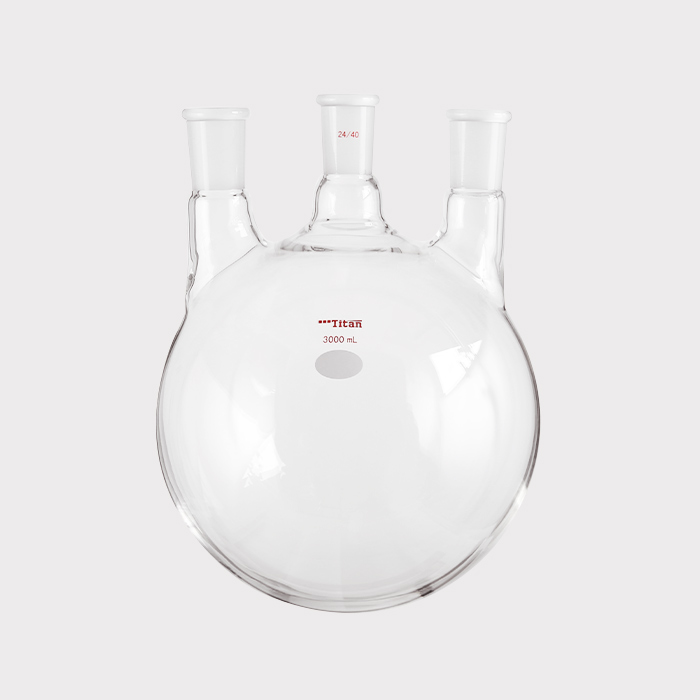 直三口球瓶 厚壁高强度，中间磨口：24/40，侧磨口：24/40，3000ml 特优级 - ACESUN艾斯琳