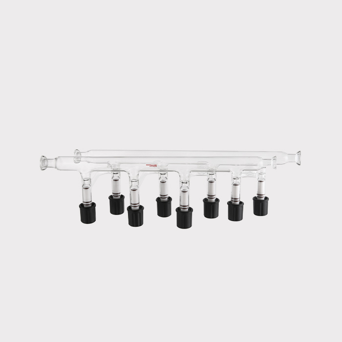 双排管真空气体分配器 15#，O型珐琅盘，8mm高真空阀，节门间距：100mm 特优级 - ACESUN艾斯琳