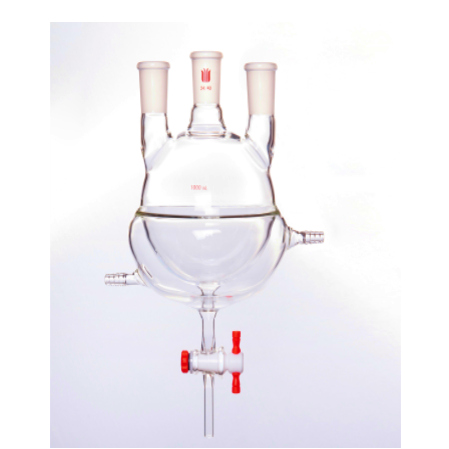 夹套半包式直三口球瓶 玻璃节门 主口24/40  侧口24/40  500ml
