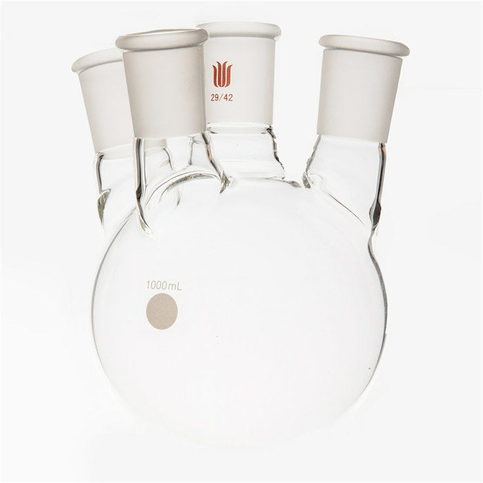 小角度四口圆底球瓶,中间磨口:29/42,侧磨口:29/42,1000ml - 欣维尔