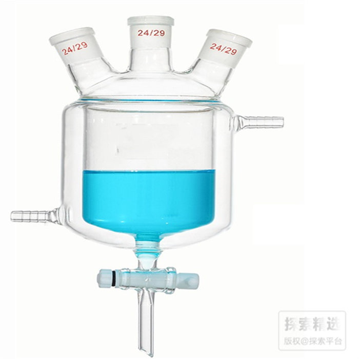 具四氟放料阀砂芯三口夹套反应瓶 24/29 24/29 24/29 50ml - 玖梧精选