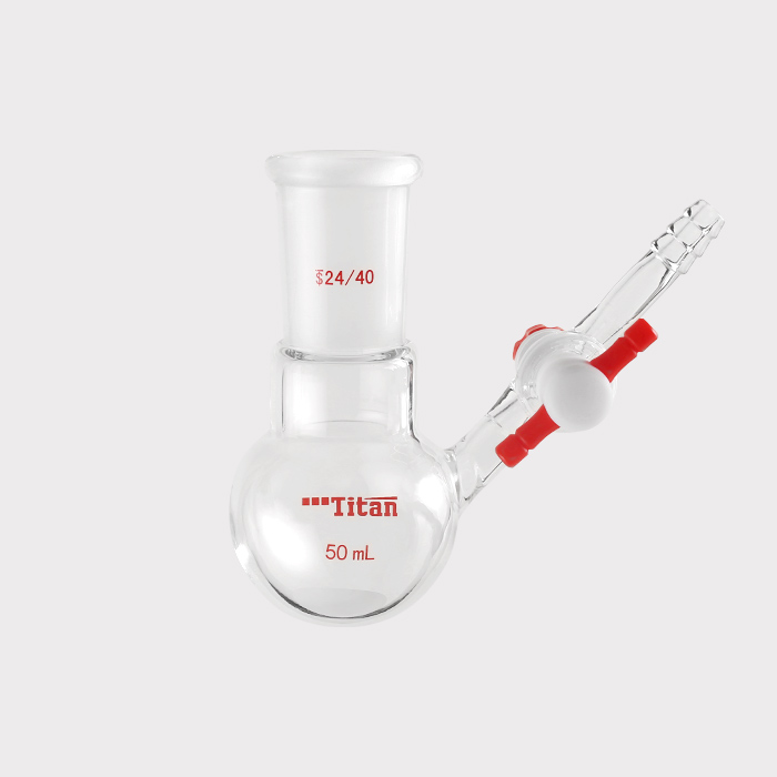 具侧管四氟节门反应瓶 磨口:24/40,50ml 特优级