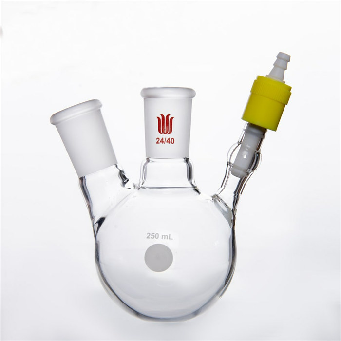 带通气孔高真空阀两口反应球瓶，主口-侧口24/40，容量250ml