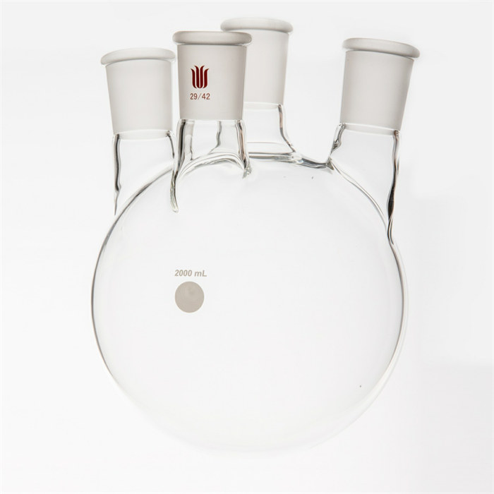 小角度四口圆底球瓶,中间磨口:29/42,侧磨口:29/42,2000ml - 欣维尔